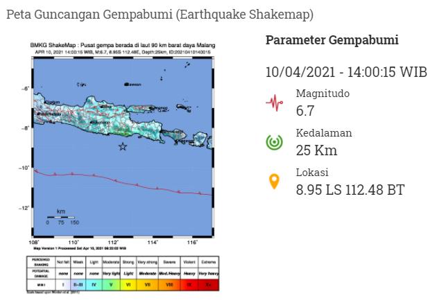 Informasi Gempa Bumi di Selatan Kabupaten Malang-BMKG